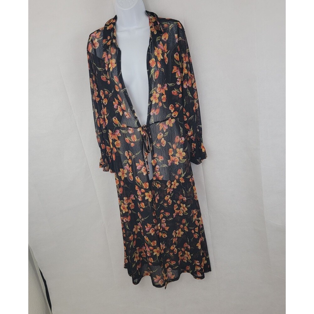 EMBER Womens MED Kimono Topper Sheer Mesh Floral Duster Boho Swim Cover Festival
